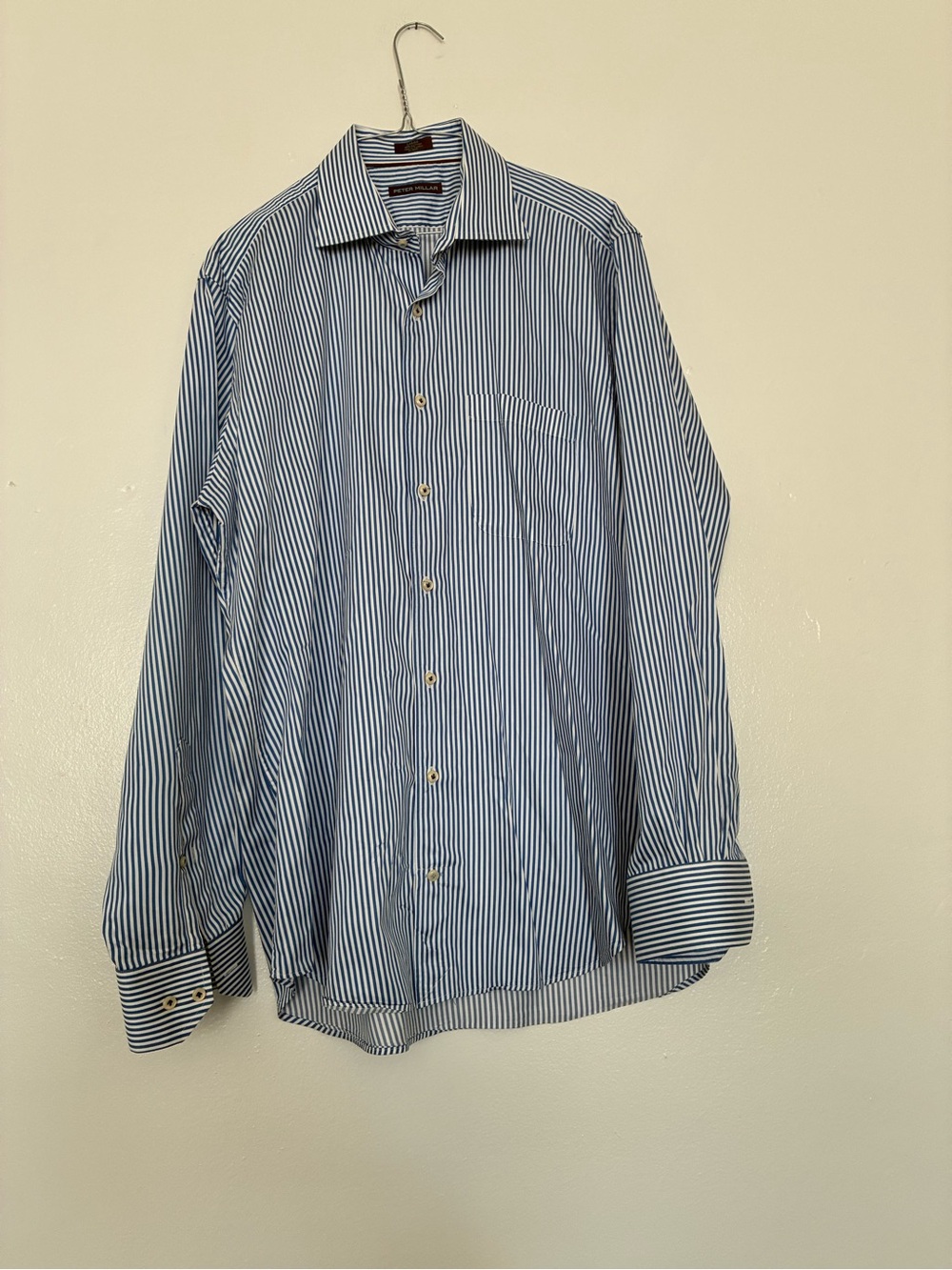 Peter Millar white and blue striped cotton shirt